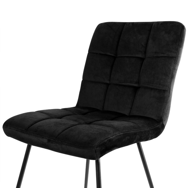 Elama 2 Piece Velvet Tufted Chairs in Black with Black Metal Legs, 5 of 10