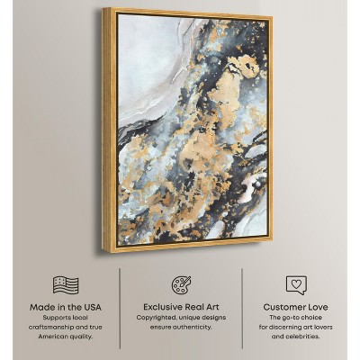 Gold Framed Neutral Abstract Canvas Wall Art, 36" x 24"