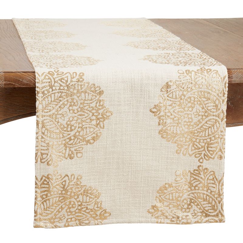 Saro Lifestyle Table Runner With Foil Print Medallion Design, Gold, 16" x 72", 1 of 4