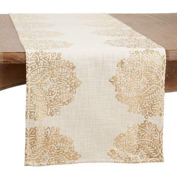 Saro Lifestyle Table Runner With Foil Print Medallion Design, Gold, 16" x 72"