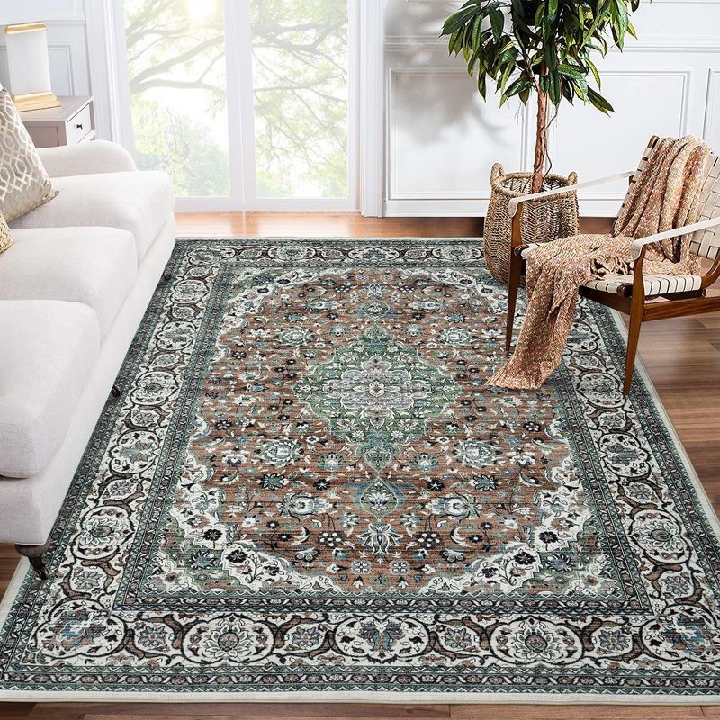 WhizMax Area Rug Vintage Medallion Rugs Stain & Water Resistant Washable Throw carpet for Living Room Bedroom, 3 of 6