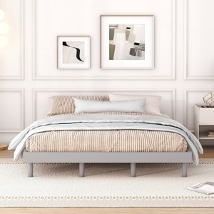 FURNIinspire Beds Modern Minimalist Queen Bed Frame Floating Platform Bed, Bedroom Furniture, No Box Spring Needed, Grey, 82.7"*62.8"*10.8" - 1 of 4