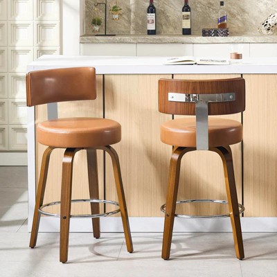 Bekrvio 29'' Counter Height Swivel Bar Stools, Faux Leather Upholstered