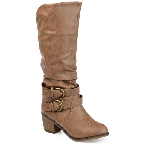 Journee Collection Womens Late Wide Width Stacked Heel Mid Calf Boots Taupe 6.5wd Target