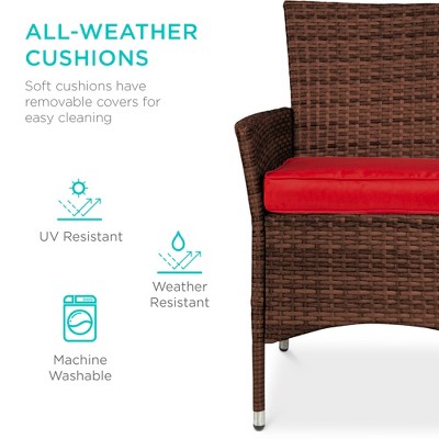 5-Piece Red Wicker Patio Dining Set with Glass Tabletop