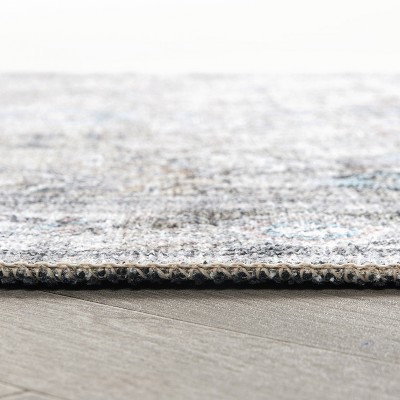 Olive and Gray Distressed Vintage Machine Washable Area Rug 2'6" x 7'