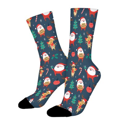 Jolly Christmas Women Printed Crew Socks Funny Funky Socks Soft Polyester Novelty Gifts for Artists Men