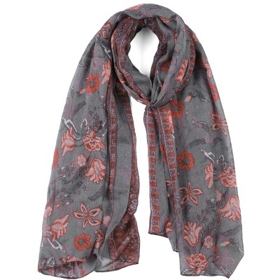 Classic Comfort Embroidered Cashmere Feel Grey Scarf