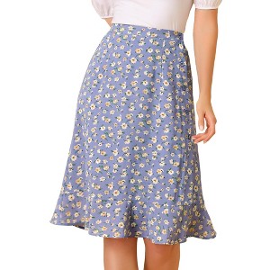 INSPIRE CHIC Women's Floral Ruffle Elastic High Waist Button Flowy Split Skirt - 1 of 4