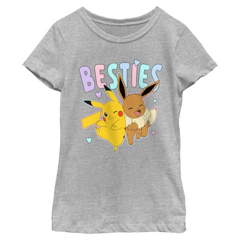 Pokemon Girl's Pokemon Besties Eevee and Pikachu T-Shirt - Athletic Heather - Medium