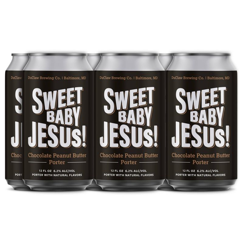 DuClaw Sweet Baby Jesus! Chocolate Peanut Butter Porter Beer - 6pk/12 fl oz Cans, 1 of 4