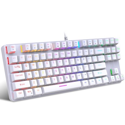 K87 Metal Mechanical Keyboard 87 Keys RGB Luminous Blue Axis Office Home Computer Accessories Game E-sports (White)