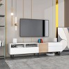 Modern TV Stand for TVs up to 80", Media Console with Drop-Down Door and Two Large Drawers, Entertainment Center for Living Room–The Pop Home - 2 of 4