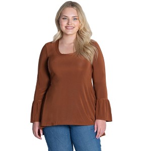 24seven Comfort Apparel Womens Long Bell Sleeve High Low Plus Size Tunic Top - 1 of 4