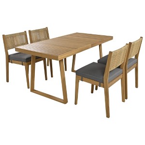 XINGHANZHENXUAN Beige Outdoor Acacia Wood Dining Table and Chair Set with Thick Cushions, Ideal for Balcony, Courtyard, and Garden - 1 of 4