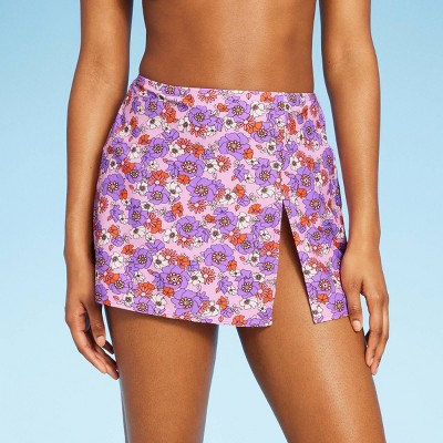 Women s Side slit Skirt Swimsuit Cover Up Wild Fable Purple Floral Print Target