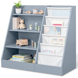 Comfy Cubs Kids Bookshelf 35.2 x 15.7 x 31.5 Inches - Sturdy Montessori Shelf with Soft & Hard Shelves - Pacific Blue - 1 of 4