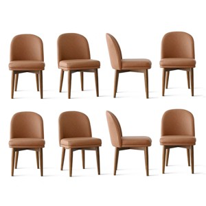 Modern Dining Chairs Set of 8, Upholstered Accent Side Chairs with Double Cushion Seat and Walnut-Finish Solid Wood Legs-Tanpinhause - 1 of 4