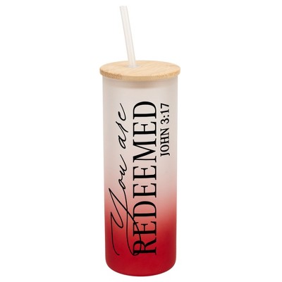 Elanze Designs You Are Redeemed Vertical Walk in Faith Wrap-Around Design 25 Ounce Frosted Gradient Glass On-The-Go Coffee Travel Skinny Tumbler Mug