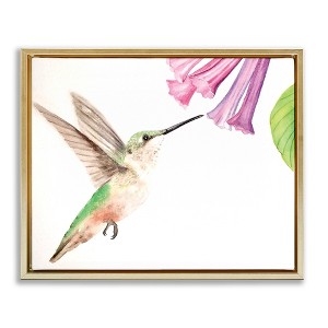 Stupell Industries Hummingbird & Bluebell Flower Black Framed Floater Canvas Wall Art - 1 of 4