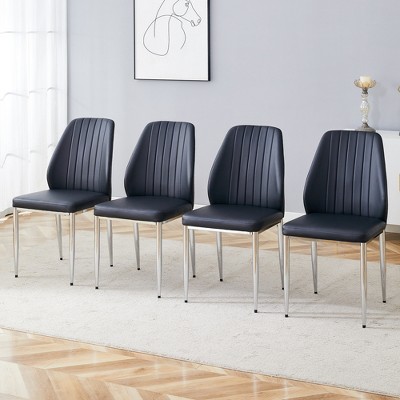 DOMETOUR Set of 4 PU Dining Chairs with Extended Backrest Silver Metal Legs for Restaurant Hotels Coffee Shop