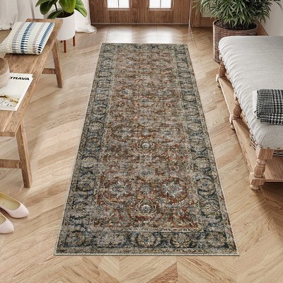 Washable Area Rugs for Living Room Vintage Distressed Printed Rug Carpet Floral Rug