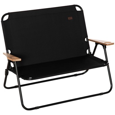 Chic Crate - Outsunny 2-Person Camping Sofa - 550lb Hardwood Armrests w/ Locking Cup Holders - Compact Fold for Festival/Travel
