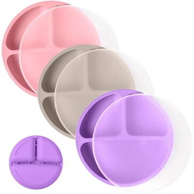 WeeSprout Silicone Plates with Lids for Babies & Toddlers (3 Pack) 100% Food-Grade Dishes for Self Feeding