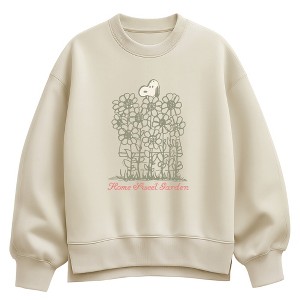 Women's Peanuts Home Sweet Garden Snoopy Oversized Fleece Crew