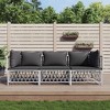 vidaXL Modern 3 Piece Patio Lounge Set - White Steel Frame with Woven Fabric - Modular Design with Comfortable Backrest and Thick Cushions - 2 of 4