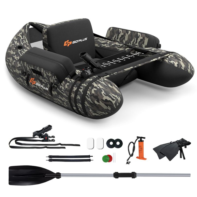 Costway Inflatable Fishing Float Tube with Adjustable Straps & Storage Pockets & Fish Ruler, 1 of 11