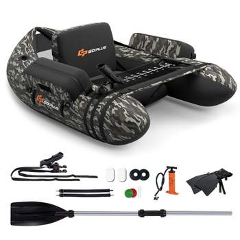 Costway Inflatable Fishing Float Tube with Adjustable Straps & Storage Pockets & Fish Ruler