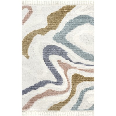 Image of nuLOOM Abstract Striped Kids Tassel Area Rug 8x10 in Beige