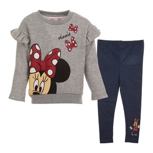 Disney Minnie Mouse Baby Girls Pullover Fleece Sweatshirt and Leggings Outfit Set Toddler - 1 of 4