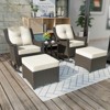 YARDSIGHT 5-Piece All-Weather Wicker Patio Set: 2 Rocking Chairs, 2 Ottomans & Glass-Top Side Table for Backyard, Porch, Balcony - 2 of 4