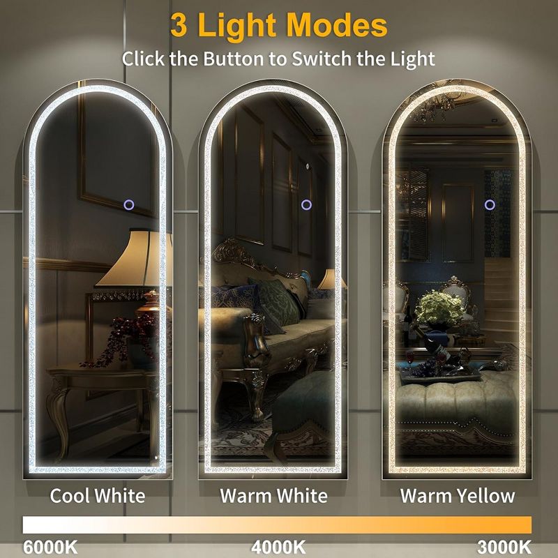 Floor Mirror, with LED Adjustable Light, Aluminum Alloy  Arched  Full Body Mirror, for Home Office Clothing Store, 4 of 9