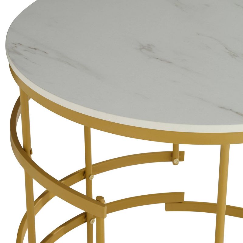 Studio 55D Brassica Modern Metal Round Geometric Tea Table 23 3/4" Wide Gold Cream Gray Faux Marble Tabletop for Living Room Bedroom House, 3 of 10