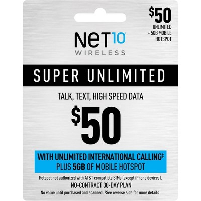 Net10 50 Unlimited 30 day Talk text data Prepaid Card email Delivery Target