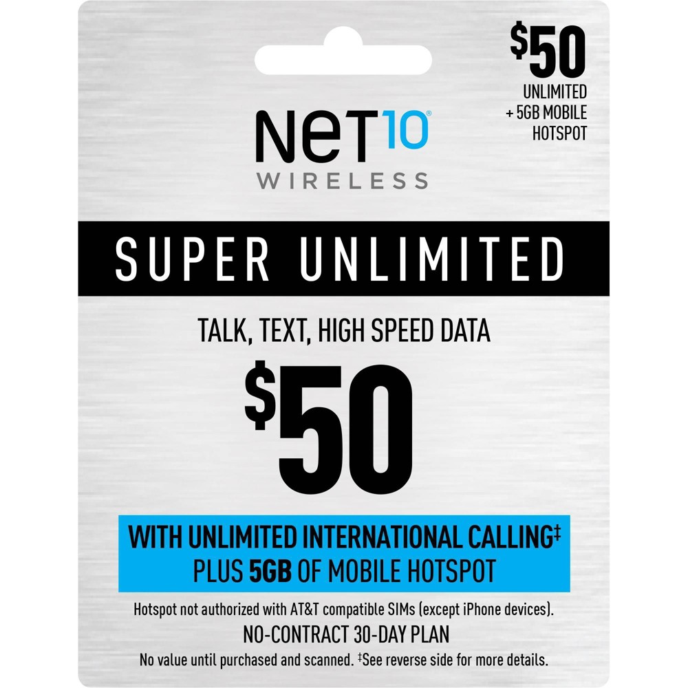 Photos - Other for Mobile Net10 $50 Unlimited 30-Day Talk/Text/Data Prepaid Card (Email Delivery)