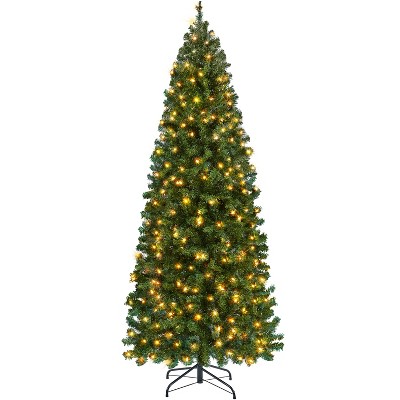 Yaheetech 6Ft/7.5Ft/9Ft Pre-lit Slim Pencil Artificial Christmas Tree, Green