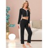 INSPIRE CHIC Women's Long Sleeve Full Length Solid Flounce Pajama Set Lounge Set - 2 of 4