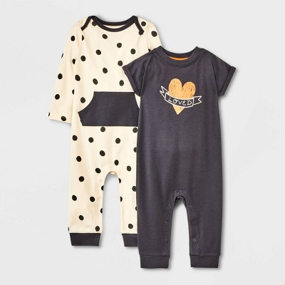 Image of Baby 2pk 'Loved' Romper Set - Cat & Jack™ Black/White 18M