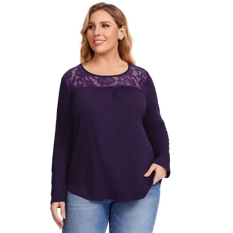 WhizMax Women Plus Size Pleated Flowy Top 3/4 Roll Sleeve Casual Loose Blouse Round Neck Tunic Shirt Long Sleeve, 3 of 8