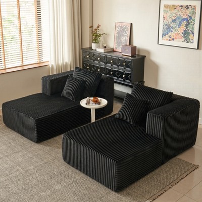 JOYRACER Oversized Chaise Lounge Chair, Corduroy Upholstered Sleeper Sofa with 4 Throw Pillows and Wide Armrest for Living Room