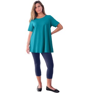 Roaman's Plus Size Cotton Ultimate Swing Tee With Keyhole Back - 1 of 4