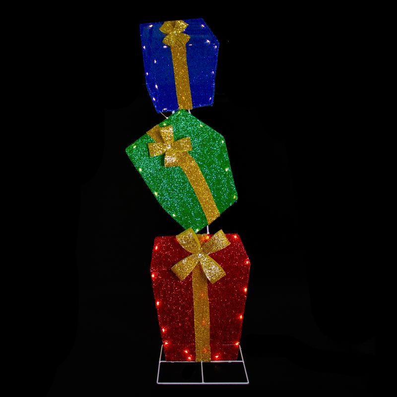 Northlight 48" LED Lighted Tinsel Stacked Gift Boxes Outdoor Christmas Decoration, 3 of 8