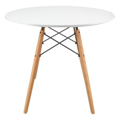 Dover Round White Wood Top Dining Table with Natural Wood Eiffel Base