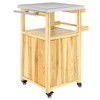 Outsunny Outdoor Grill Cart with Wheels, Storage Cabinet, Solid Wood Outdoor Kitchen Island with Stainless Steel Top, Integrated Hole - 4 of 4