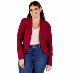 24seven Comfort Apparel Plus Size Curved Hem Open Front Long Womens Bolero Shrug - 1 of 4