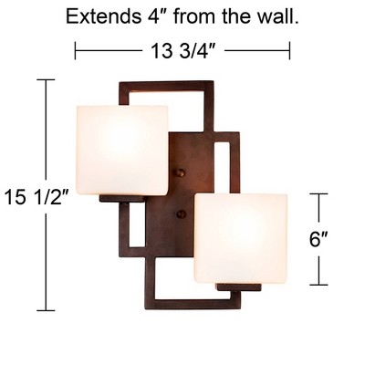 Contemporary Bronze 19" Wall Sconce with Opal Glass Shades